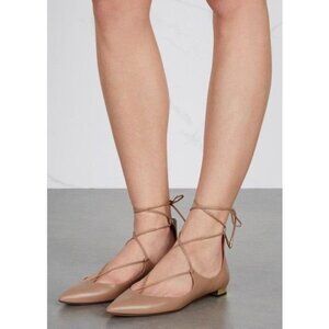 aquazzura firenze LACE-UP FLATS IN TAN CALFSKIN LEATHER Size 37 (US 6.7/7)